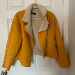 Zara Mustard Suede and Sherpa Bomber Jacket